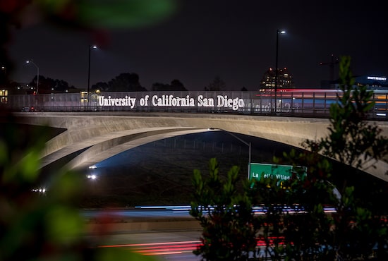 Gilman Drive Bridge at night.